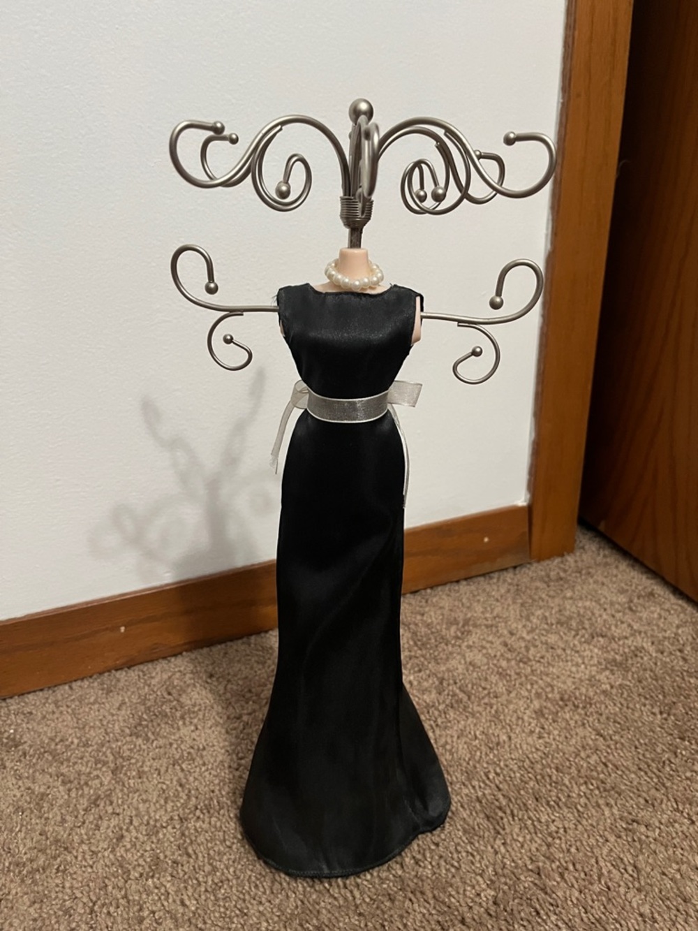 Black Dress Jewelry Stand with Silver Accents